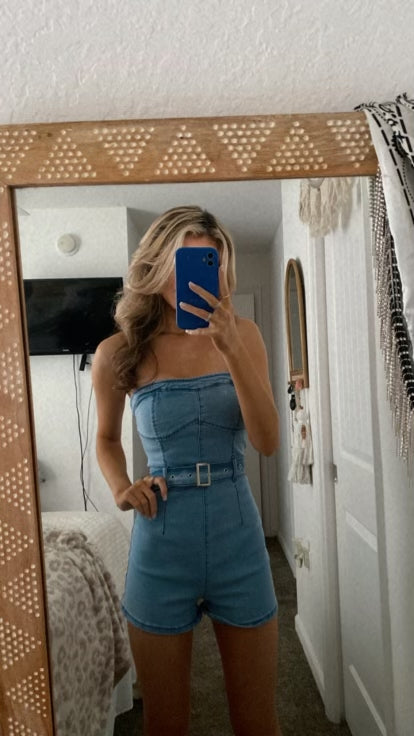 Strapless Denim Romper