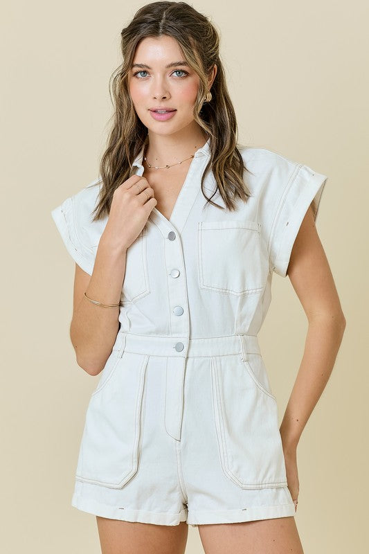 White Denim Romper