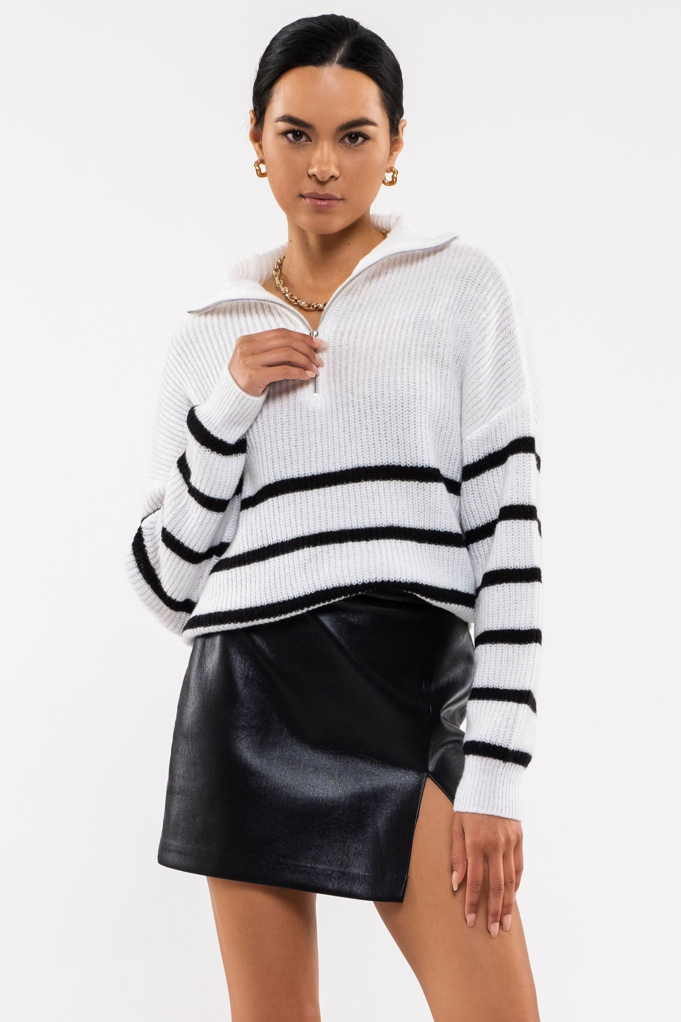 Striped Half-Zip Knit Sweater