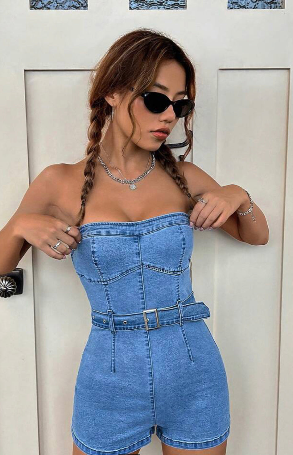 Strapless Denim Romper
