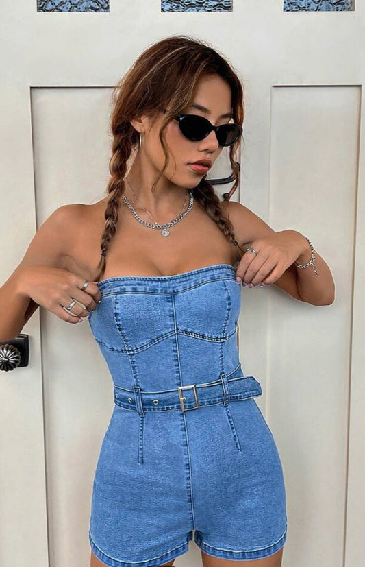 Strapless Denim Romper