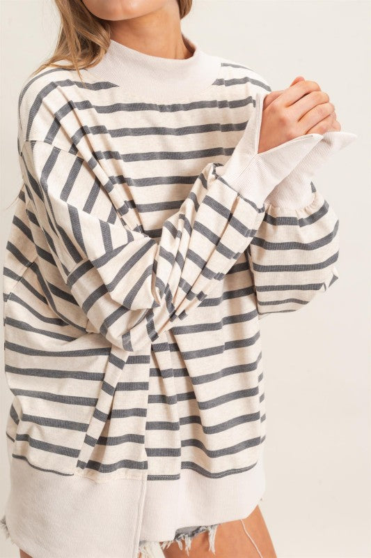 striped mock neck
