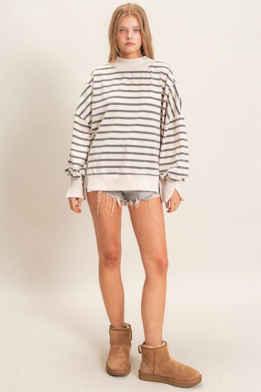 striped mock neck
