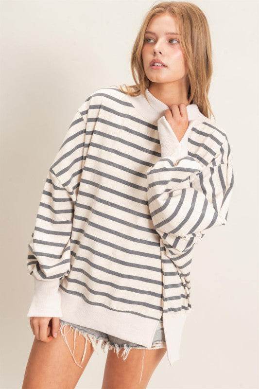 striped mock neck