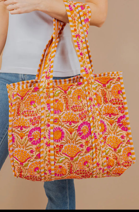 Quilted Reversible Tote - Orange