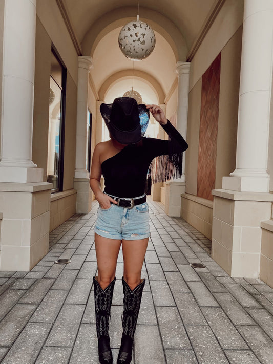 Fringed One Shoulder Bodysuit